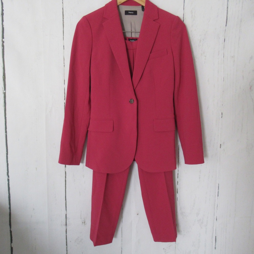 Theory Suit 0 00 Pink Treeca Admiral Crepe Pull On Pants Blazer One Button